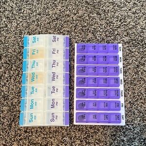 2 Ezydose Weekly Pill Organizer with Purple and Blue Compartments